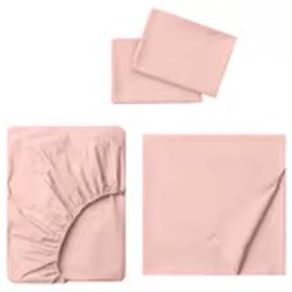 IKEA Dvala Pink Cotton Queen Sheet Set Sweet Slumber Rosy Comfort - Picture 1 of 3